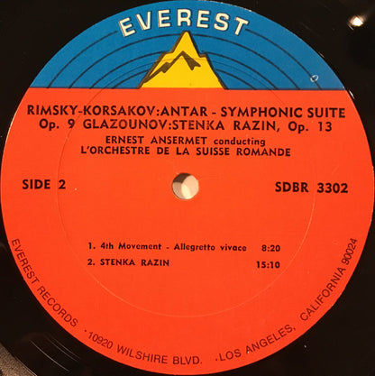 Ernest Ansermet, L'Orchestre De La Suisse Romande, Nikolai Rimsky-Korsakov, Alexander Glazunov : Antar Symphonic Suite Op.9 / Stenka Razin Op.13 (LP, Album)