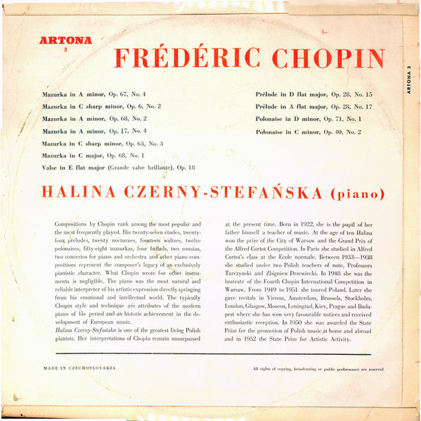 Frédéric Chopin, Halina Czerny-Stefańska : Chopin: Piano Compositions (LP)