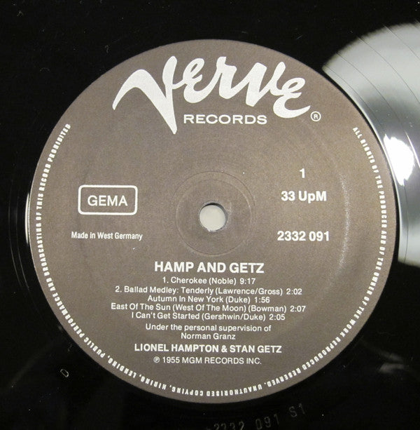 Lionel Hampton & Stan Getz : Hamp And Getz (LP, Album, Mono, RE)