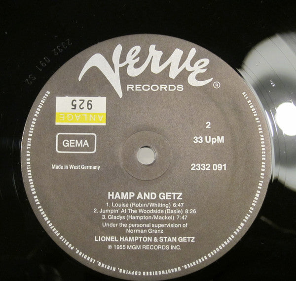 Lionel Hampton & Stan Getz : Hamp And Getz (LP, Album, Mono, RE)