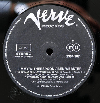 Jimmy Witherspoon & Ben Webster : Previously Unreleased Recordings (LP, Album)