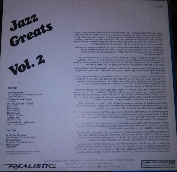 Various : Jazz Greats Vol. 2 (LP, Comp)