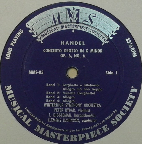 Winterthur Symphony Orchestra, Peter Rybar, J.Diggleman, Clemens Dahinden : Concerti Grossi, Op. 6, No. 6 In G Minor, No. 12 In B Minor (10", Mono)