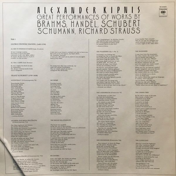 Alexander Kipnis : Great Performances Of Works By Brahms, Handel, Schubert, Schumann, Richard Strauss (LP, Album, Comp, Mono, Promo)