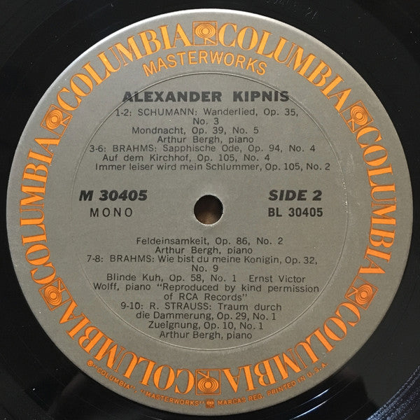 Alexander Kipnis : Great Performances Of Works By Brahms, Handel, Schubert, Schumann, Richard Strauss (LP, Album, Comp, Mono, Promo)