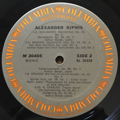 Alexander Kipnis : Great Performances Of Works By Brahms, Handel, Schubert, Schumann, Richard Strauss (LP, Album, Comp, Mono, Promo)