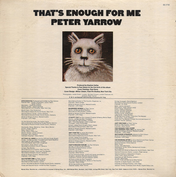 Peter Yarrow : That's Enough For Me (LP, Album, Promo, Gat)