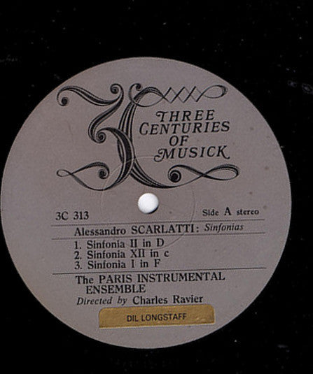 The Paris Instrumental Ensemble, Charles Ravier : A. Scarlatti: 6 Sinfonias (LP)