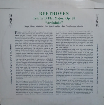 Ludwig van Beethoven : Trio B Flat Major, Op. 97 "Archduke" (10")