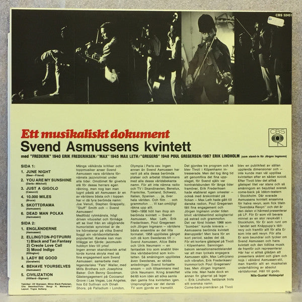 Svend Asmussen, Erik Frederiksen, Max Leth, Poul Gregersen, Erik Lindholm, Svend Asmussens Kvintet : Ett Musikaliskt Dokument (LP, Album)