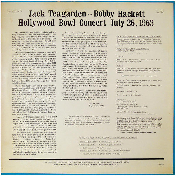 Jack Teagarden, Bobby Hackett : Hollywood Bowl Concert July 26, 1963 (LP, Album)