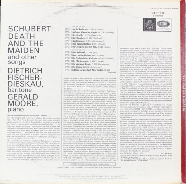 Franz Schubert, Dietrich Fischer-Dieskau, Gerald Moore : Death And The Maiden (And Other Songs) (LP)