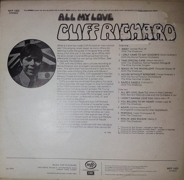 Cliff Richard : All My Love (LP, Album, RE)