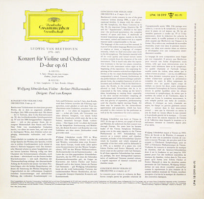 Ludwig van Beethoven, Wolfgang Schneiderhan ∙ Berliner Philharmoniker ∙ Paul van Kempen : Konzert Für Violine Und Orchester D-dur Op. 61 (LP, Mono, RE)