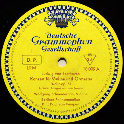 Ludwig van Beethoven, Wolfgang Schneiderhan ∙ Berliner Philharmoniker ∙ Paul van Kempen : Konzert Für Violine Und Orchester D-dur Op. 61 (LP, Mono, RE)