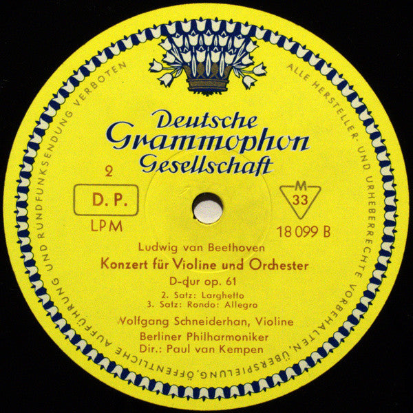 Ludwig van Beethoven, Wolfgang Schneiderhan ∙ Berliner Philharmoniker ∙ Paul van Kempen : Konzert Für Violine Und Orchester D-dur Op. 61 (LP, Mono, RE)