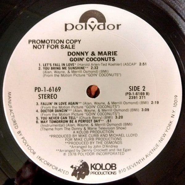 Donny & Marie Osmond : Goin' Coconuts (LP, Album, Promo)