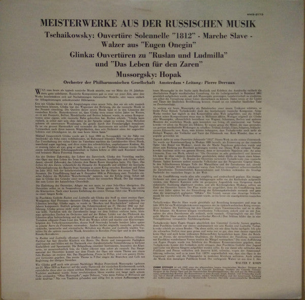 Pyotr Ilyich Tchaikovsky, Mikhail Ivanovich Glinka, Modest Mussorgsky, Amsterdam Philharmonic Society Orchestra, Pierre Dervaux (2) : Meisterwerke Aus Der Russischen Musik (LP, Mono)