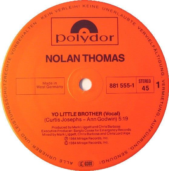 Nolan Thomas : Yo Little Brother (12", Maxi)