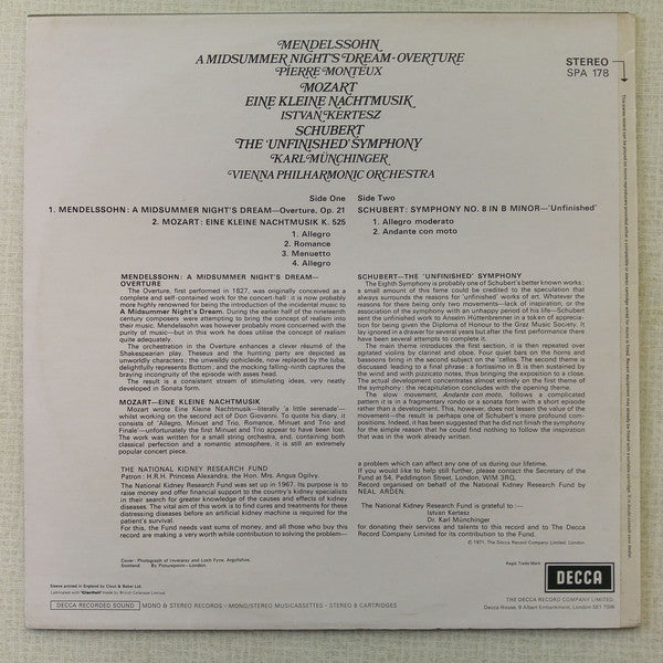 Felix Mendelssohn-Bartholdy, Wolfgang Amadeus Mozart, Franz Schubert • Pierre Monteux, István Kertész, Karl Münchinger • Wiener Philharmoniker : A Midsummer Night's Dream - Overture • Eine Kleine Nachtmusik • The Unfinished Symphony (LP, Comp)