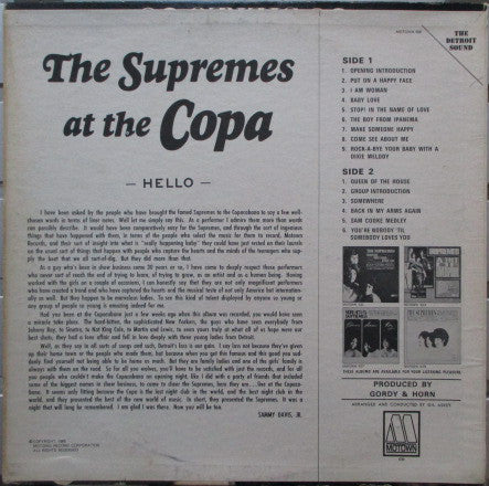 The Supremes : At The Copa (LP, Album, Mono)