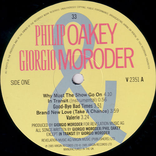 Philip Oakey & Giorgio Moroder : Philip Oakey & Giorgio Moroder (LP, Album, P/Mixed)