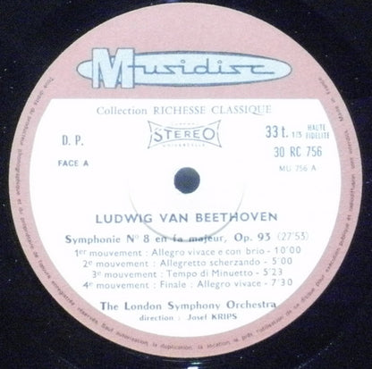 Josef Krips, The London Symphony Orchestra, Ludwig van Beethoven : Symphonie No. 8 Et Ouverture (LP, RE)