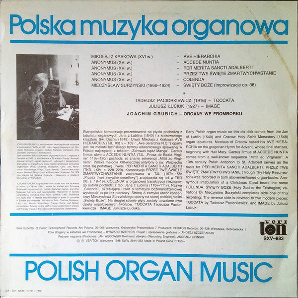 Joachim Grubich : Polska Muzyka Organowa = Polish Organ Music (Organy We Fromborku) (LP, Album)