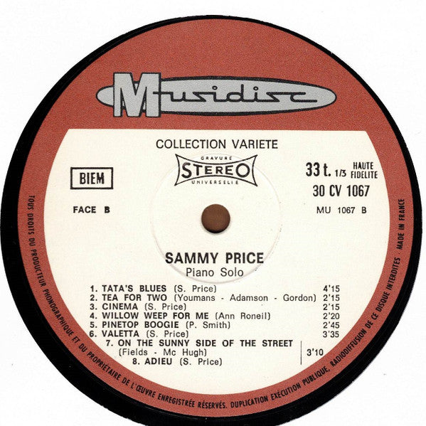 Sammy Price : Original Piano Solo (LP)