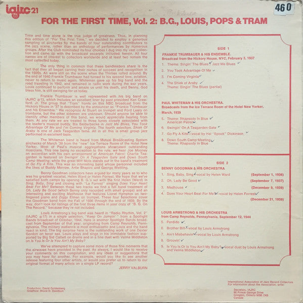 Benny Goodman / Louis Armstrong / Paul Whiteman / Frankie Trumbauer : For The First Time, Volume 2 (LP, Comp, Mono)