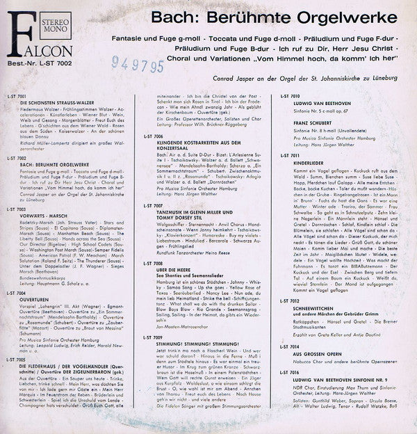 Johann Sebastian Bach, Conrad Jasper : Conrad Jasper Spielt Auf Der Orgel St. Johanniskirche Zu Lüneburg Werke Von Bach (LP)