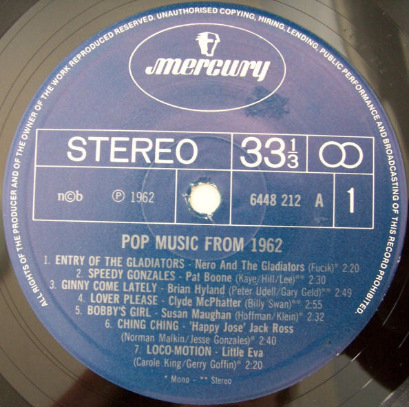 Various : Pop Music From 1962 (LP, Comp, Mono)