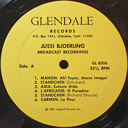 Jussi Björling : Fabulous Radio Performances 20th Anniversary Tribute 1911-1960 (LP, Album, Comp)