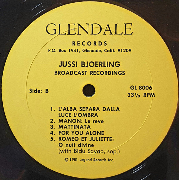 Jussi Björling : Fabulous Radio Performances 20th Anniversary Tribute 1911-1960 (LP, Album, Comp)