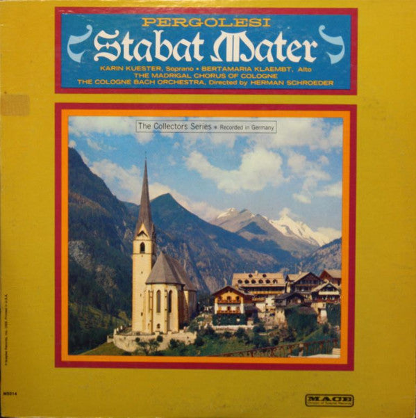 Giovanni Battista Pergolesi, Karin Küster, Bertamaria Klämbt, Kölner Bach-Orchester, Hermann Schroeder : Stabat Mater (LP, Mono)