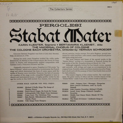 Giovanni Battista Pergolesi, Karin Küster, Bertamaria Klämbt, Kölner Bach-Orchester, Hermann Schroeder : Stabat Mater (LP, Mono)