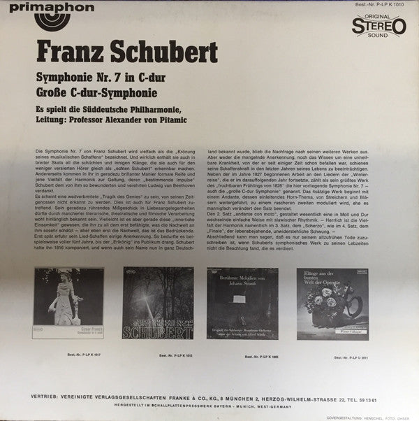 Franz Schubert : Siebte Symphonie In C-Dur (LP)