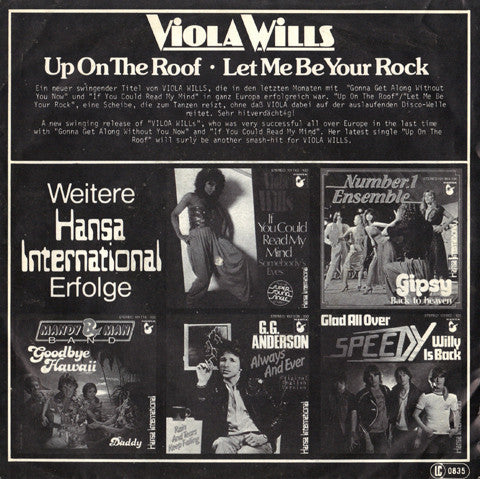 Viola Wills : Up On The Roof / Let Me Be Your Rock (7", Single)