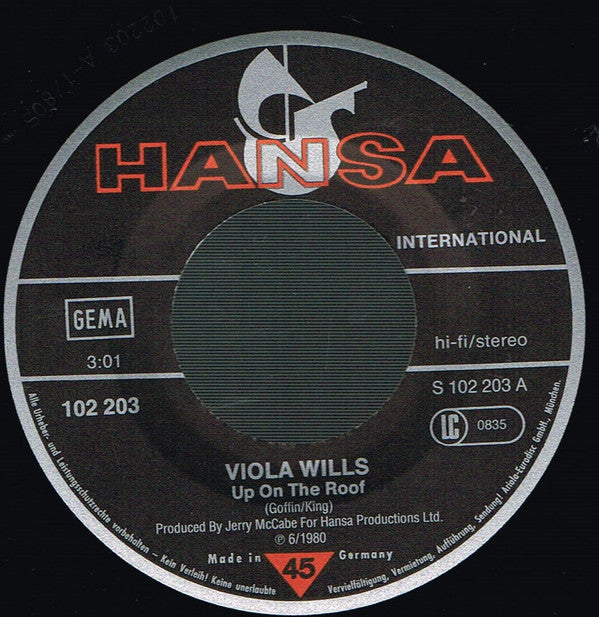 Viola Wills : Up On The Roof / Let Me Be Your Rock (7", Single)