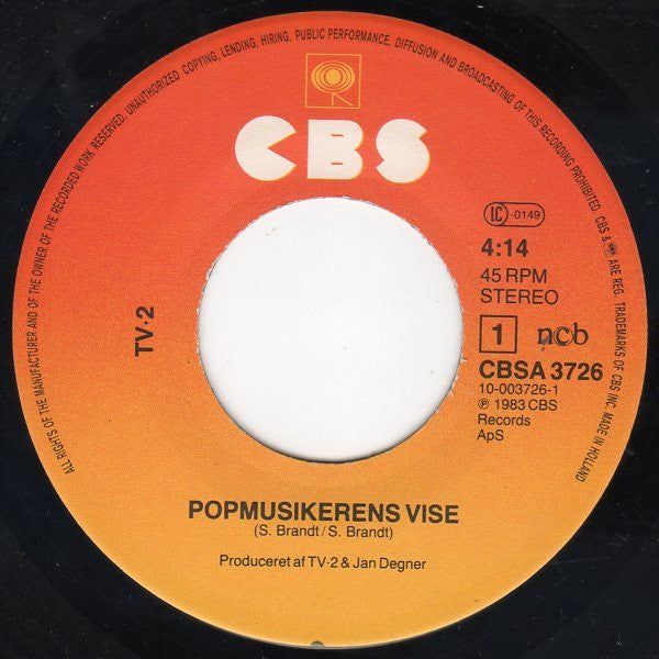 tv-2 : Popmusikerens Vise (7", Single)