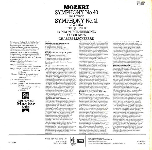 Wolfgang Amadeus Mozart, The London Philharmonic Orchestra, Sir Charles Mackerras : Symphony No. 40 In G Minor / Symphony No. 41 In C Major "The Jupiter" (LP)