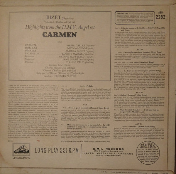 Georges Bizet, Maria Callas, Nicolai Gedda, Andréa Guiot With Robert Massard And Les Chœurs René Duclos, Orchestre National De L'Opéra De Paris Conducted By Georges Prêtre : Carmen Highlights (LP, Album)