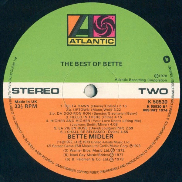 Bette Midler : The Best Of Bette (LP, Comp, Mono)