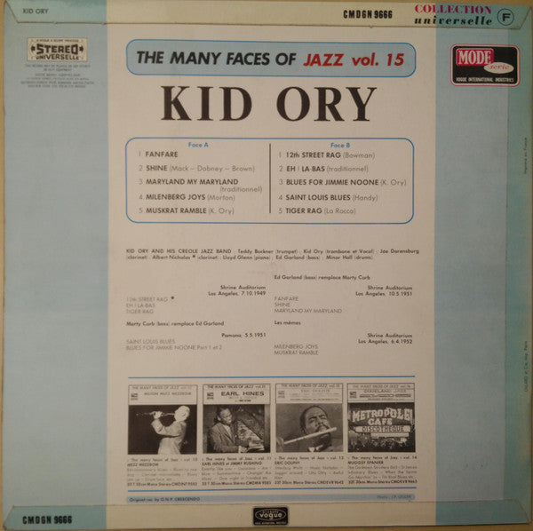 Kid Ory And His Creole Jazz Band : The Many Faces Of Jazz Vol. 15 (LP)