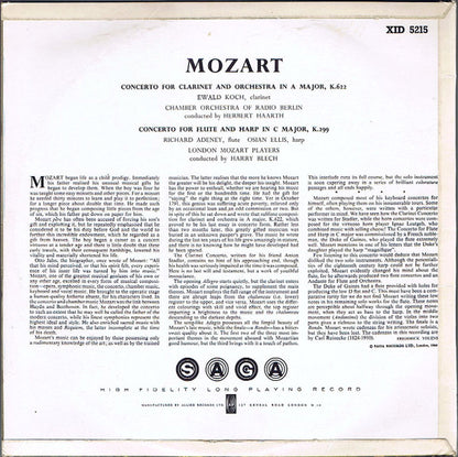 Wolfgang Amadeus Mozart : Concerto For Clarinet & Orchestra In A Major, K 622 / Concerto For Flute & Harp In C Major, K 299 (LP, Mono)