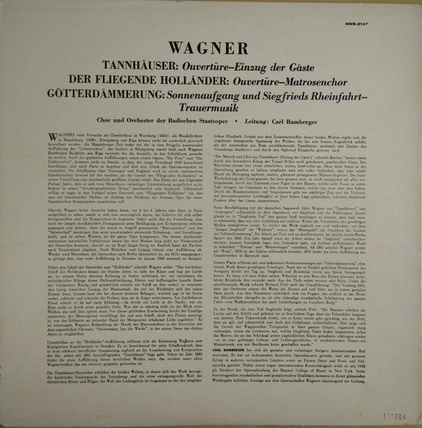 Richard Wagner / Badischer Staatsopernchor Und Orchester Der Badischen Staatsoper, Carl Bamberger : Chöre Und Orchestermusik Aus Götterdämmerung, Der Fliegende Holländer, Tannhäuser (LP)