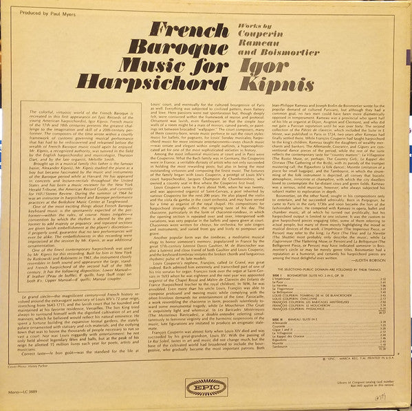 Igor Kipnis : French Baroque Music For Harpsichord  (LP, Album, Mono)