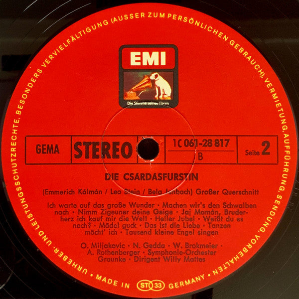 Emmerich Kálmán, Anneliese Rothenberger, Nicolai Gedda, Olivera Miljakovic, Willi Brokmeier, Wolfgang Anheisser : Die Csárdásfürstin (Großer Querschnitt) (LP, RE)