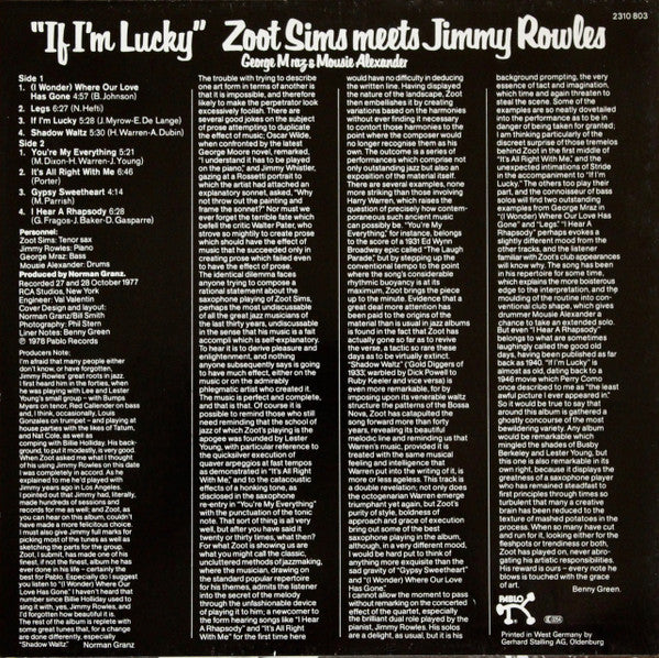 Zoot Sims Meets Jimmy Rowles : If I'm Lucky (LP, Album)