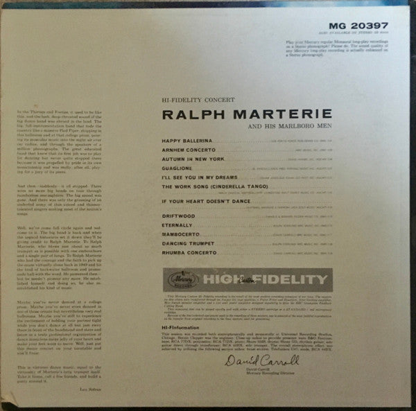 Ralph Marterie And His Marlboro Men : Hi-Fidelity Concert (LP, Album)